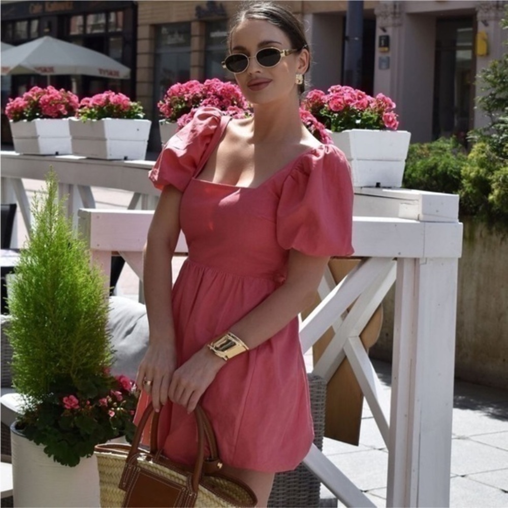 Zara NWT linen blend bow mini dress